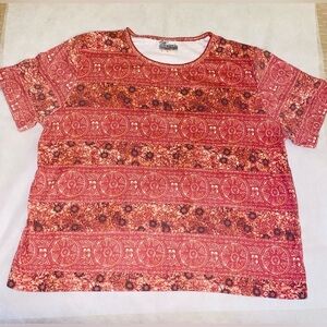 Red Patterned Short Sleeve Top